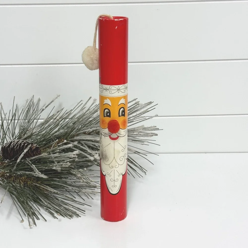 Vintage Santa Claus Fireplace Match Holder Tube Japan MCM Christmas decor